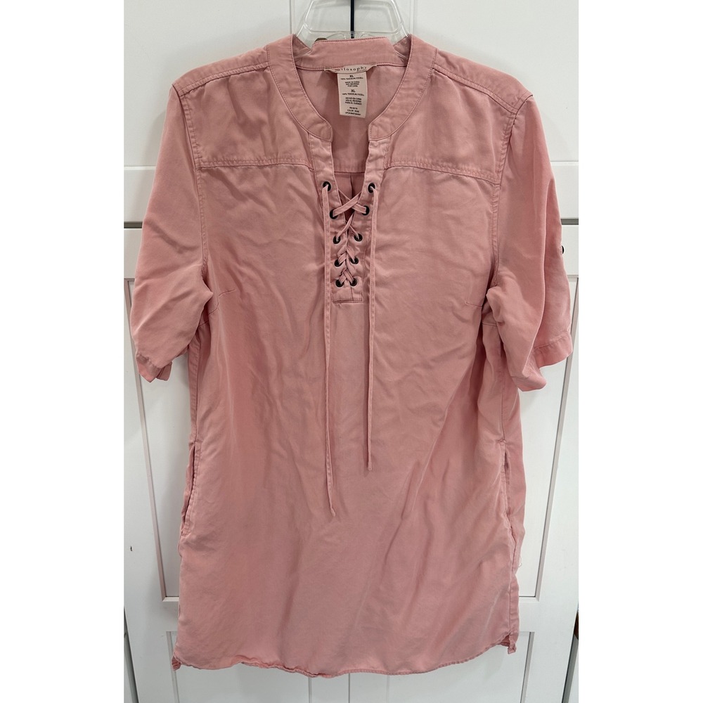 Philosophy‎ Republic Clothing Pink Tencel Lace Up Shift Dress Womens XL Rose